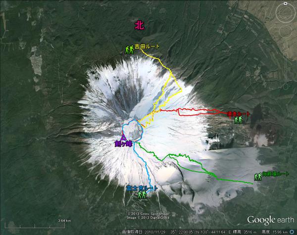 富士山　4ルート比較図
