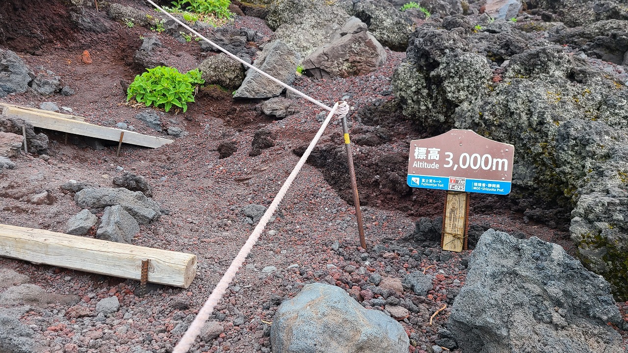 富士宮ルート新七合目ー元祖七合目の登山道　標高３０００ｍ標識
