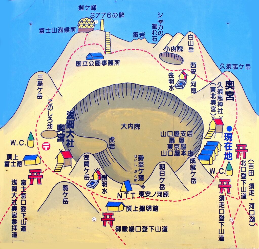 富士山　頂上の概略地図　鳥瞰図　